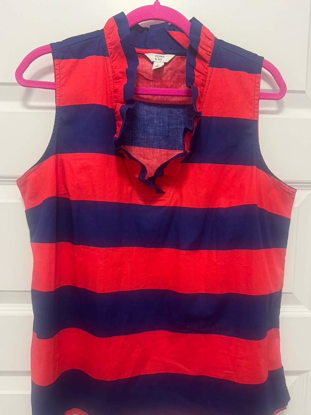 CROWN & IVY Ruffle V-Neck Sleeveless Blouse